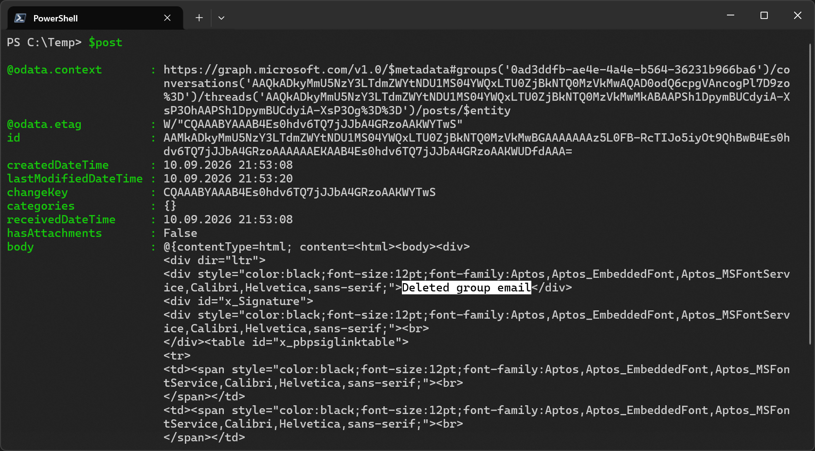 Deleted email in Group Mailbox retrieved through Graph
