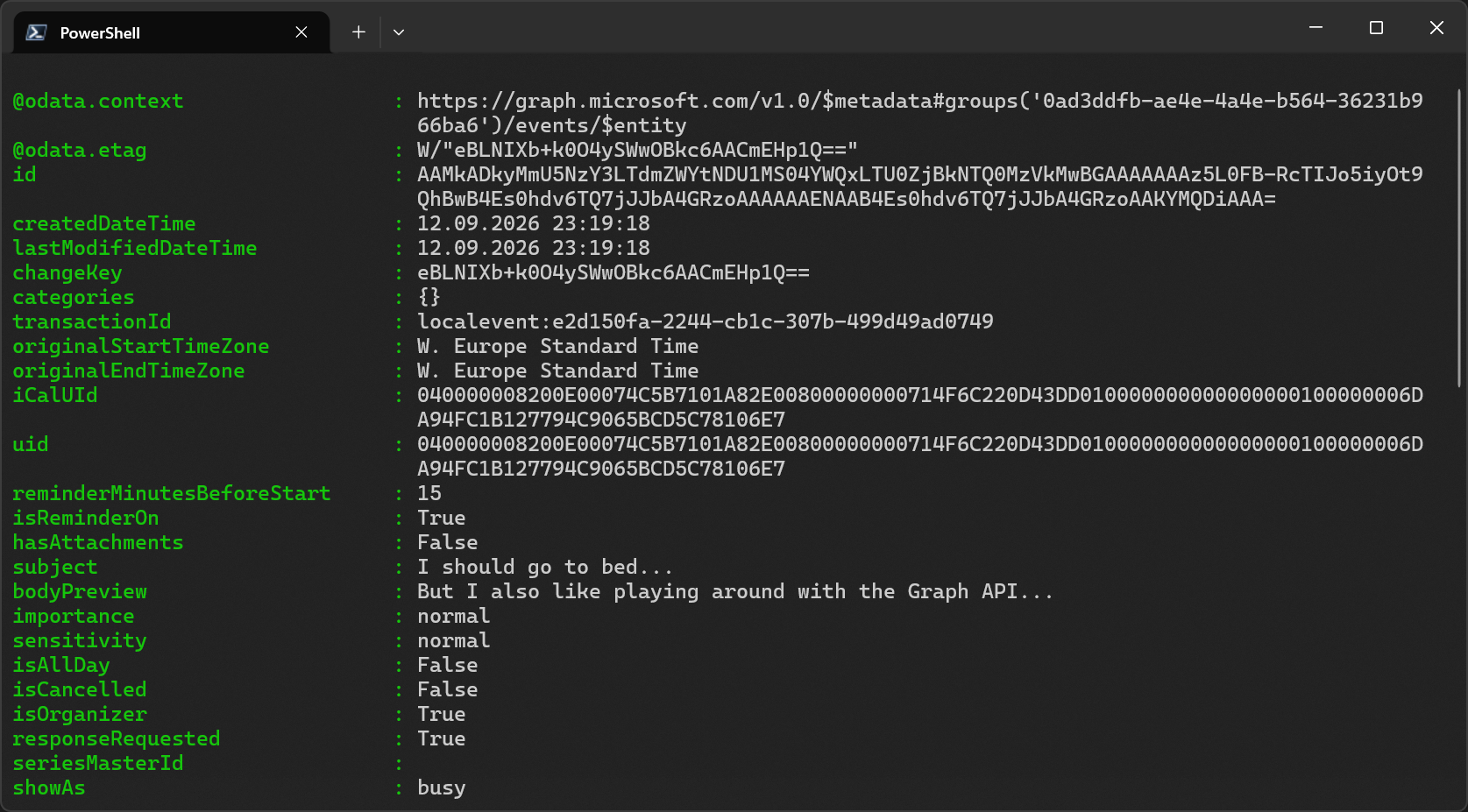 Output of $event