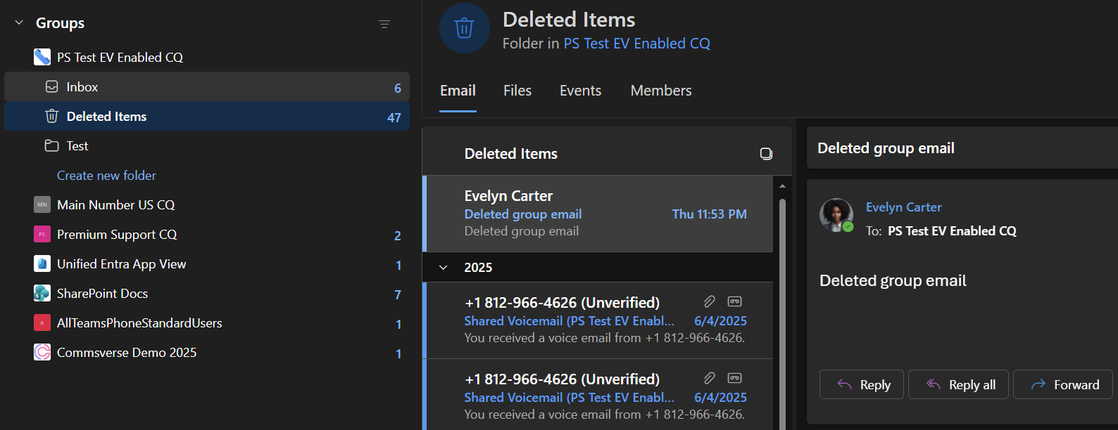 Deleted email in Group Mailbox in Outlook on the Web
