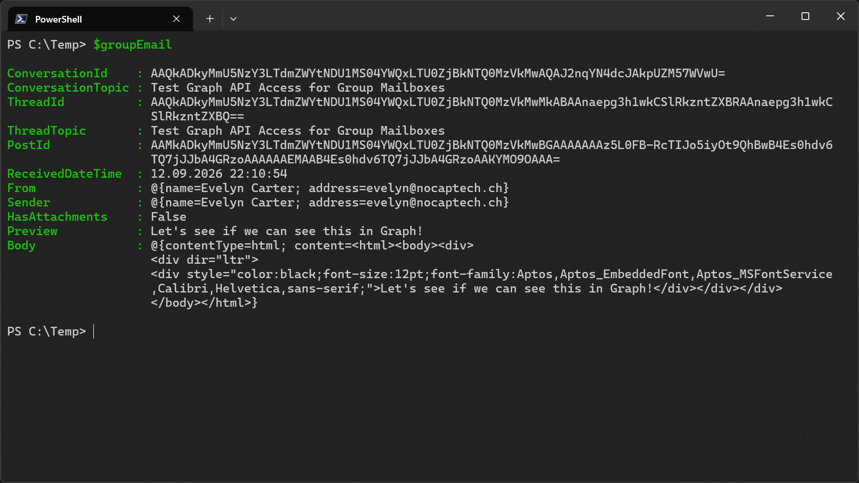 Output of $groupEmail