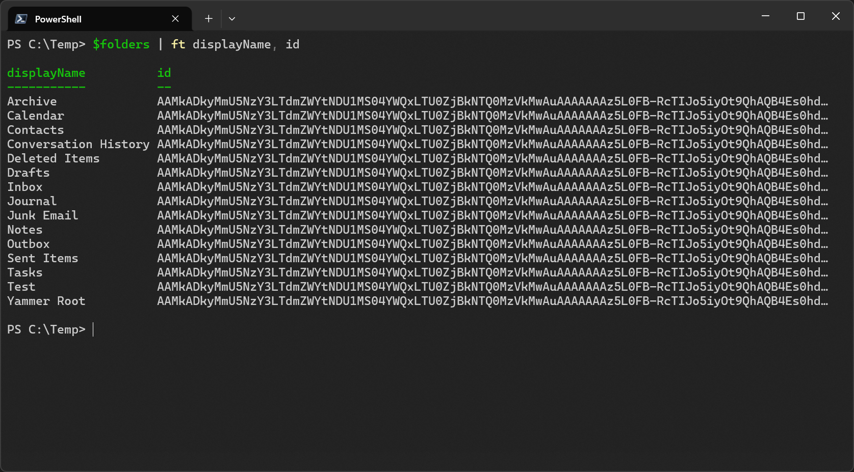 Output of $folders