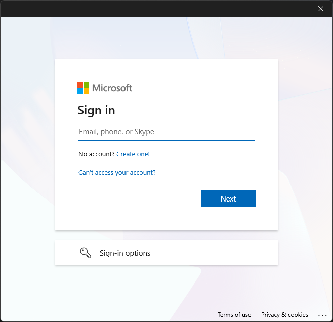 Sign in dialog for Teams and Exchange
