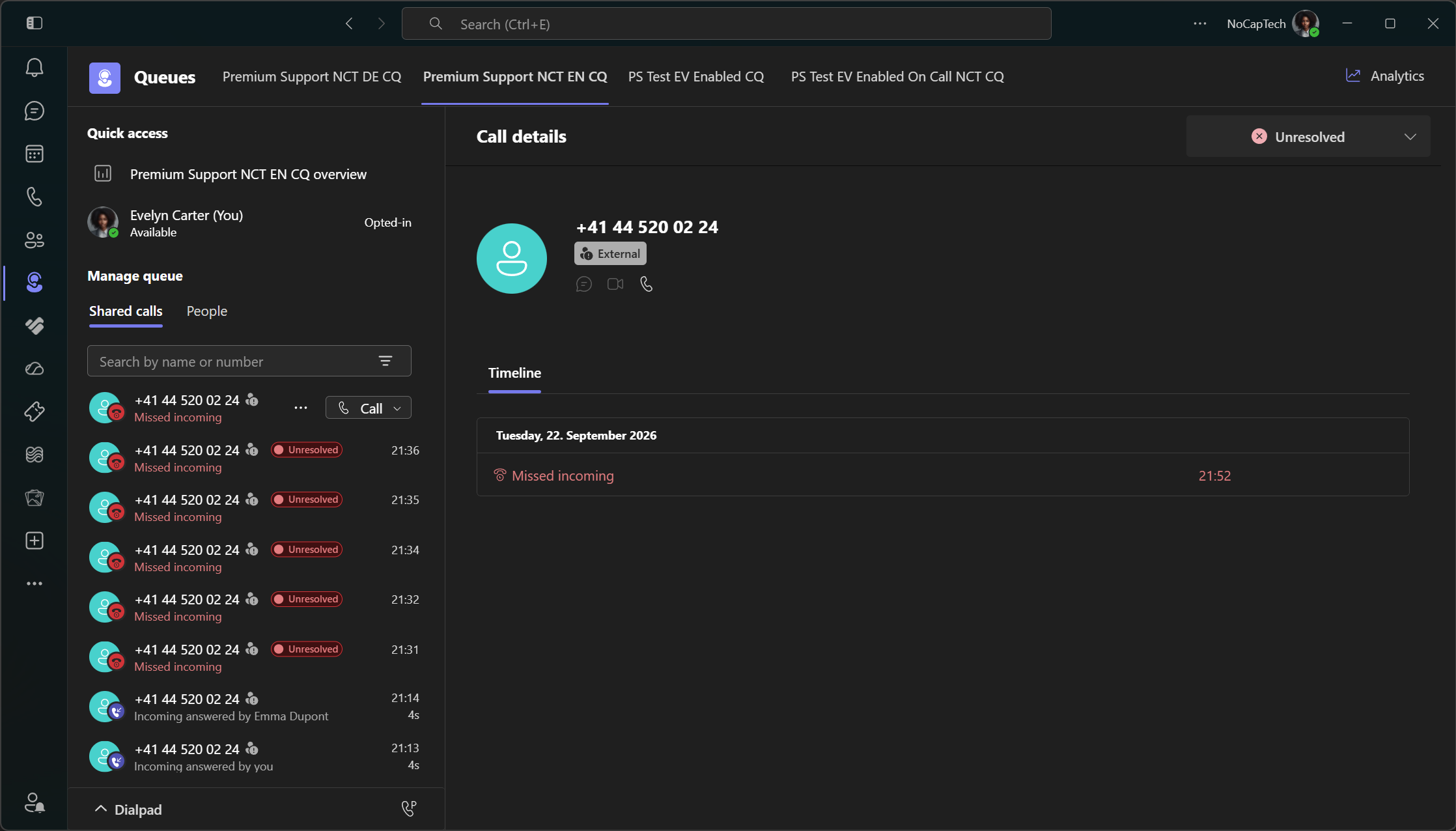 Restored shared call history after re-assigning the template