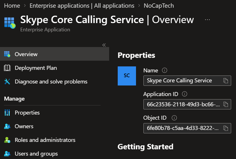 Skype Core Calling Service in Entra ID
