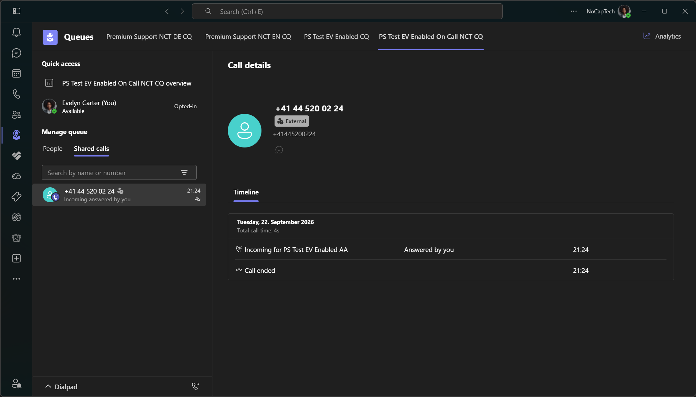 Shared call history of call answered in nested queue