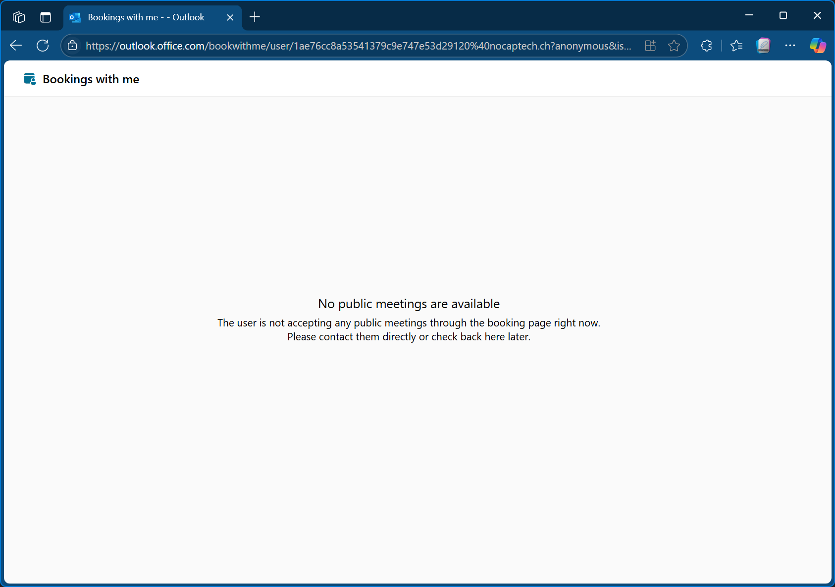 Personal Bookings page without any public meeting types.