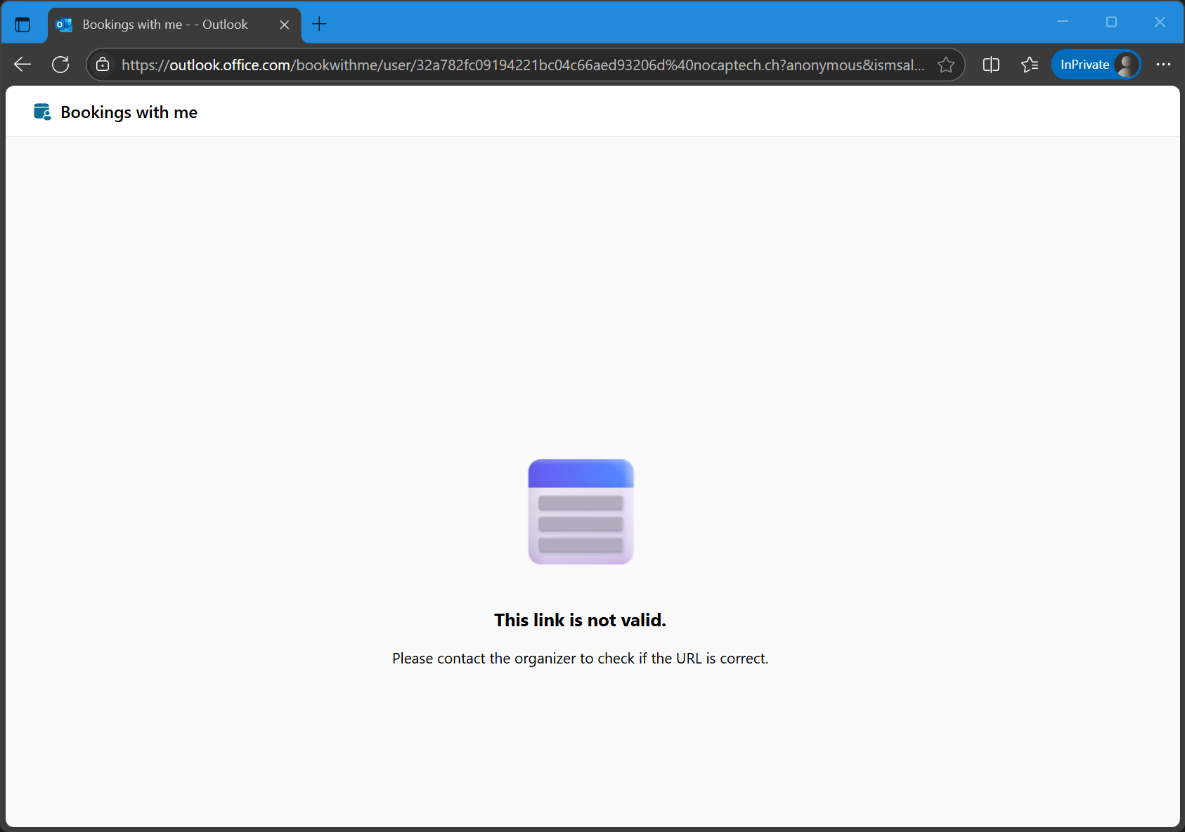 Error message when a user never used Bookings before or the page isn’t provisioned yet.