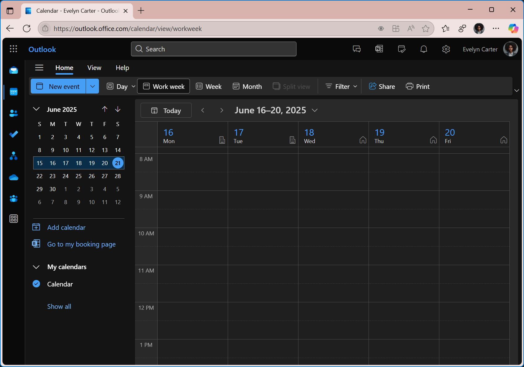 Go to my booking page button in Outlook.