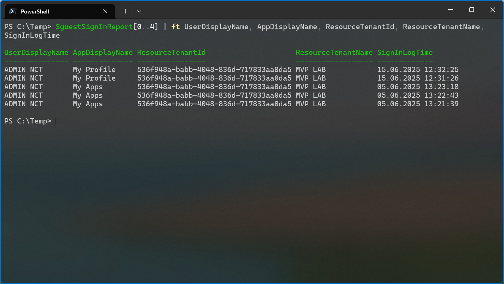 Example output