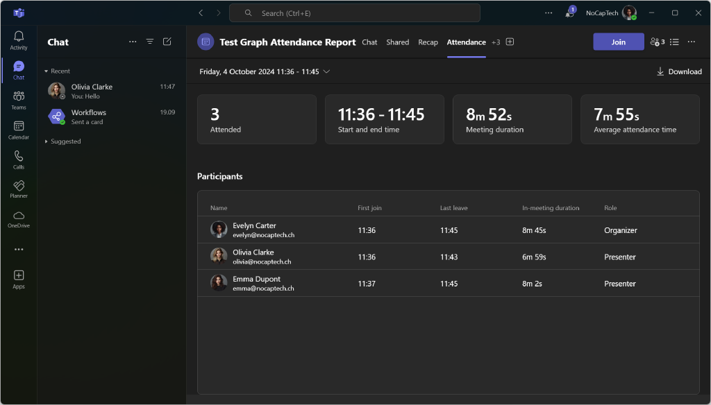 Get microsoft teams meeting attendance report through graph api