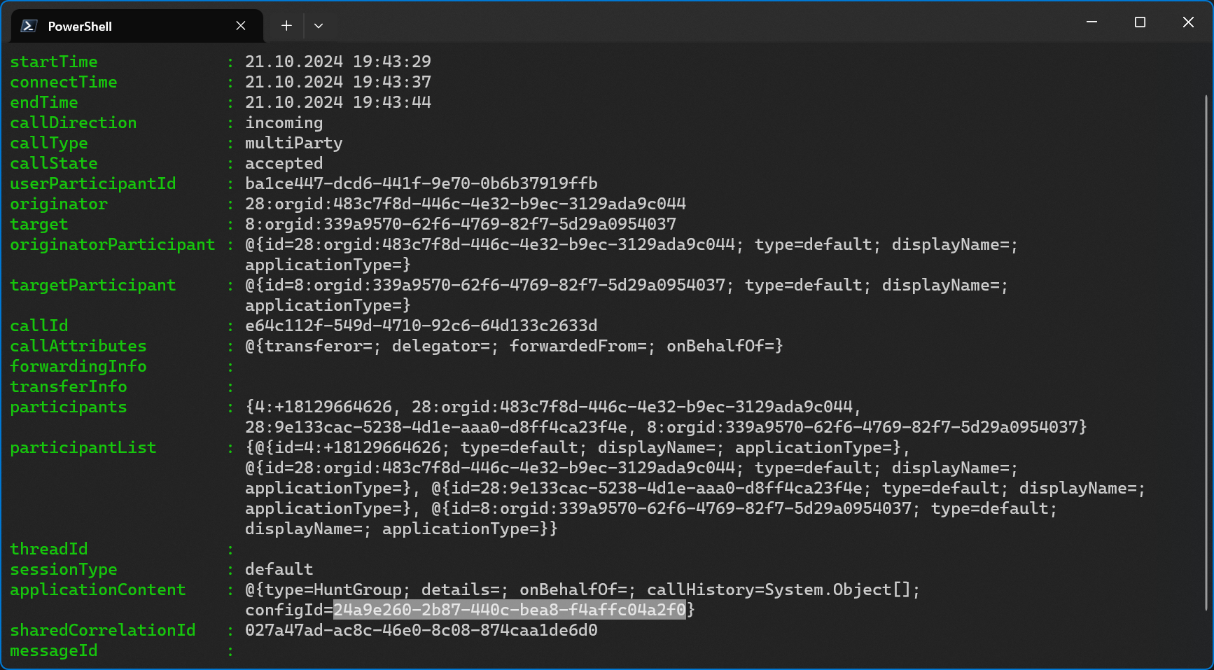 Example of a Single Call Queue Call Log Entry