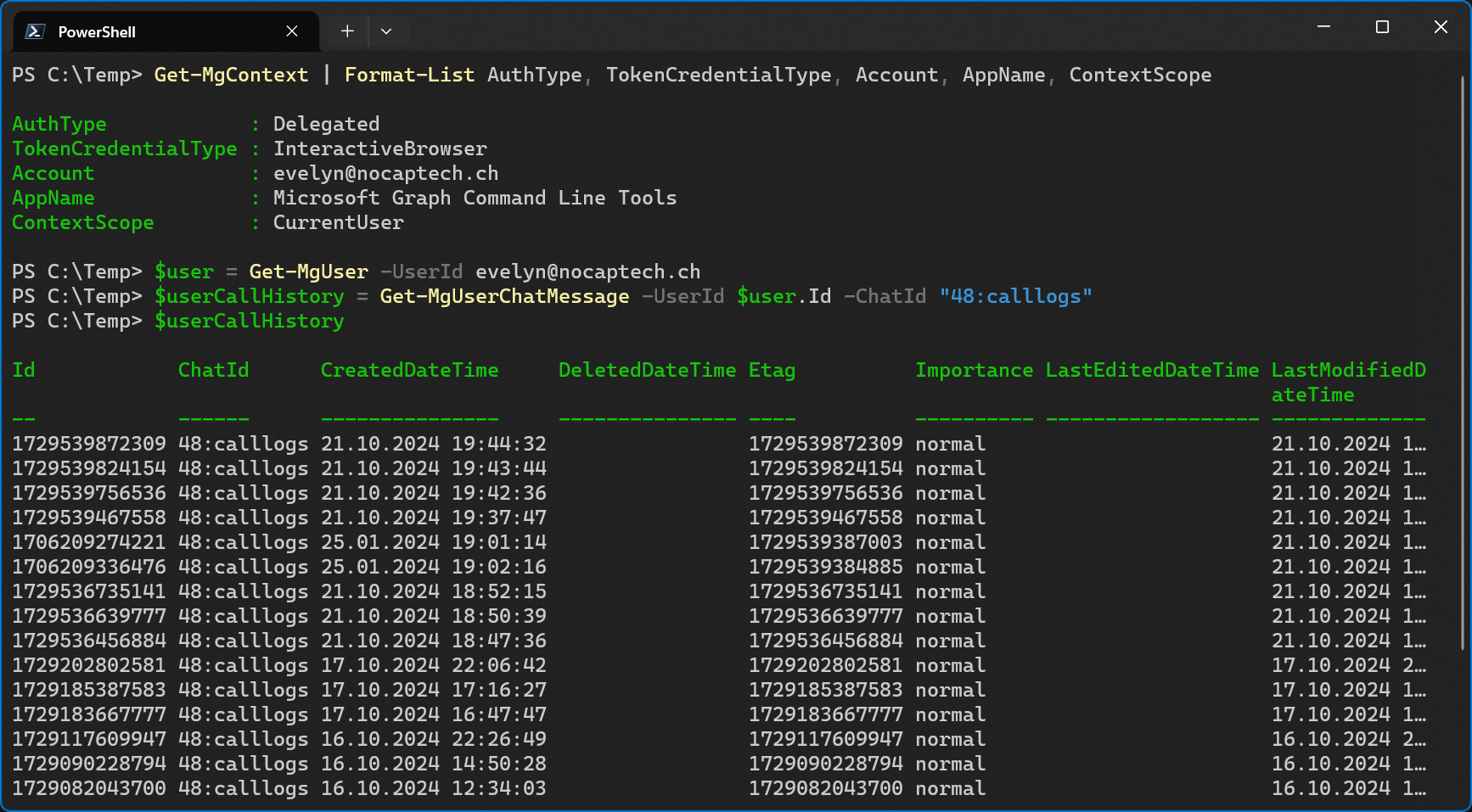 Get Teams User Call History via Graph PowerShell