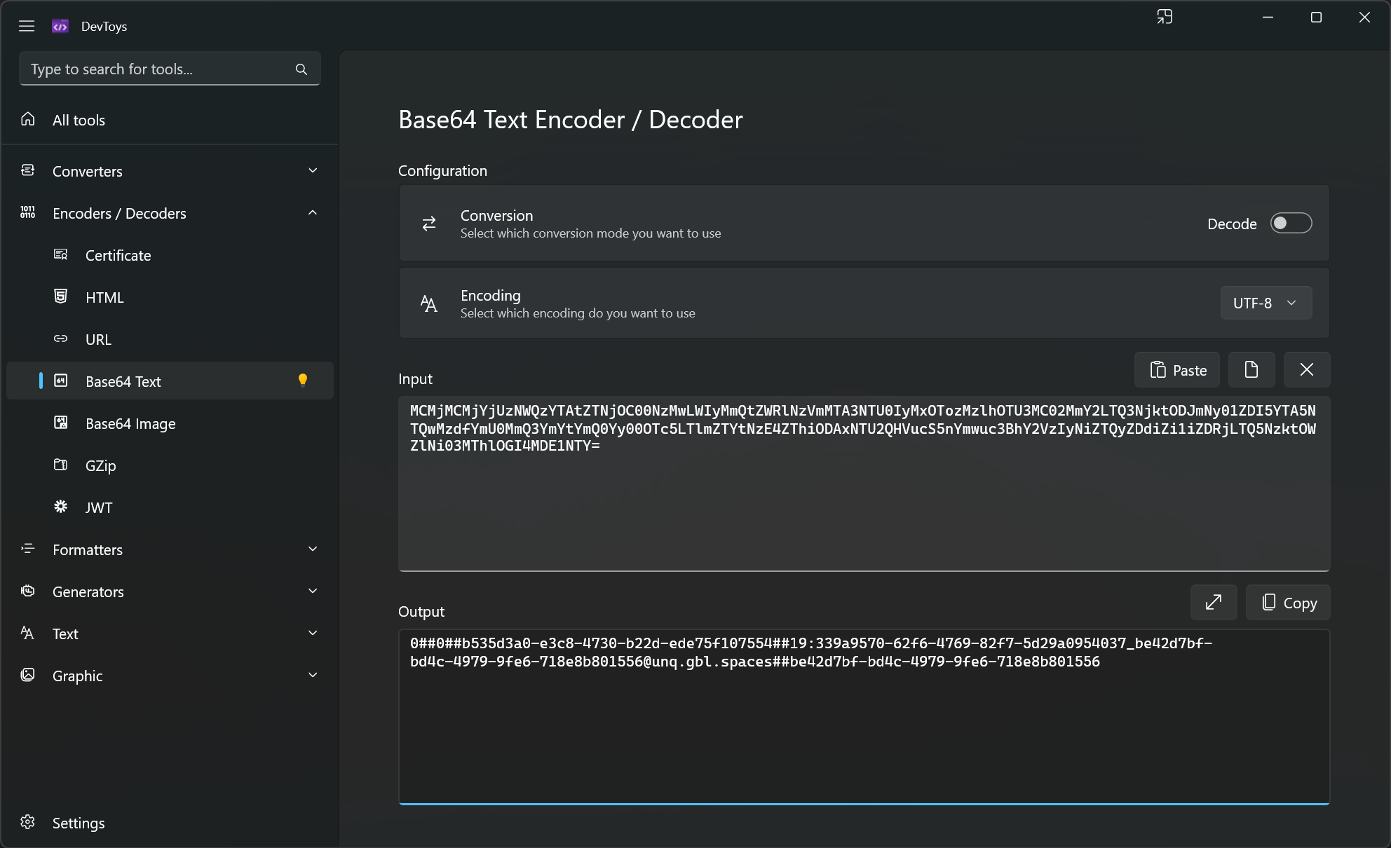 Base64 decoded ID in DevToys