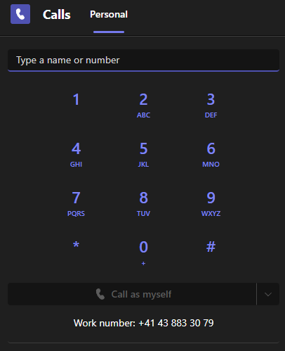 Example of formatted work phone number in Teams