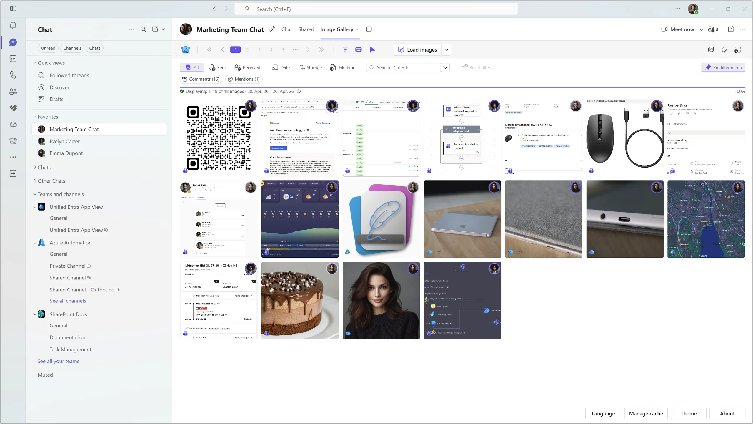 Image Gallery shows all images from chat history, including inline images.