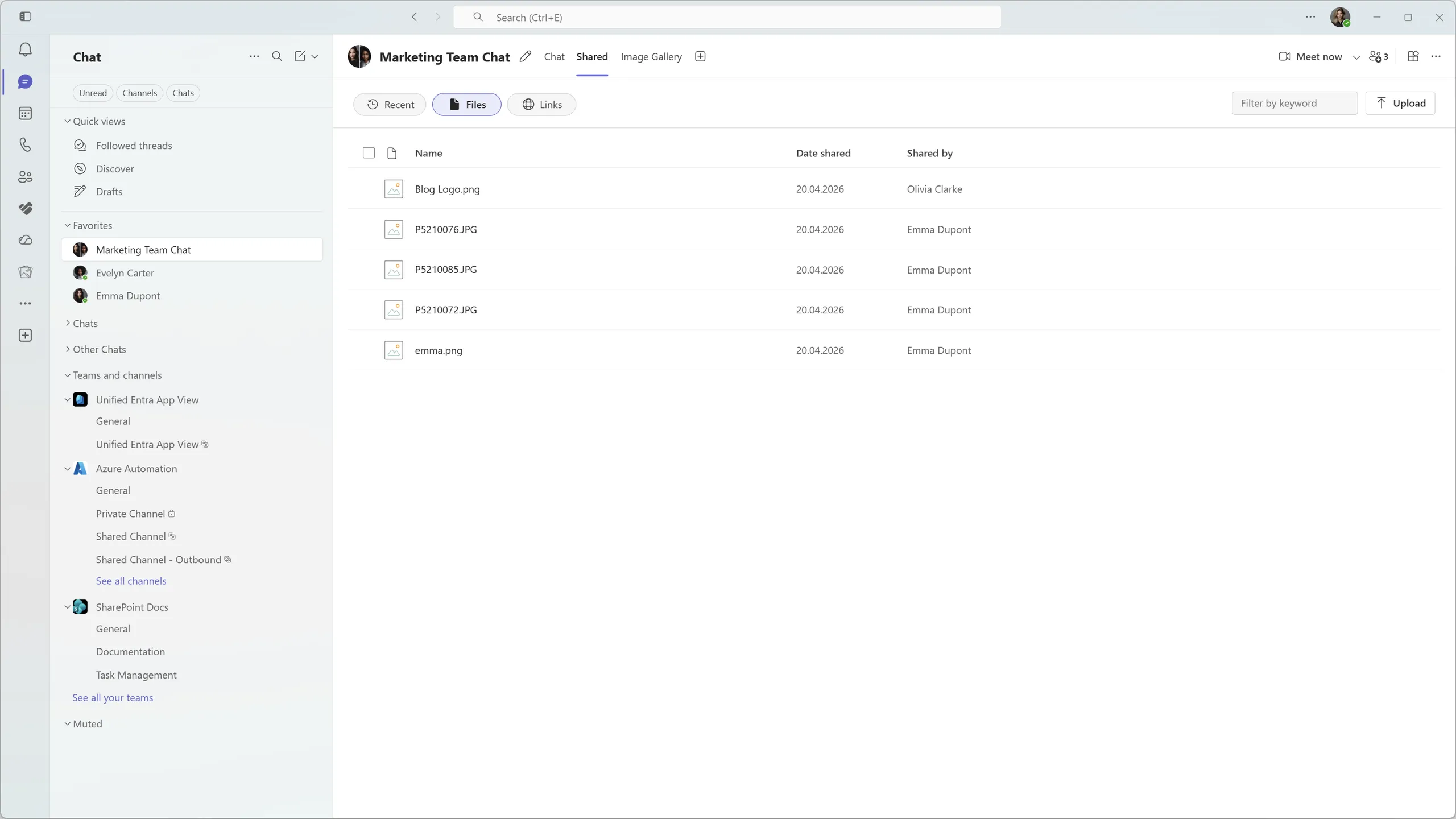 Teams Shared tab only shows attachments stored on OneDrive and SharePoint.