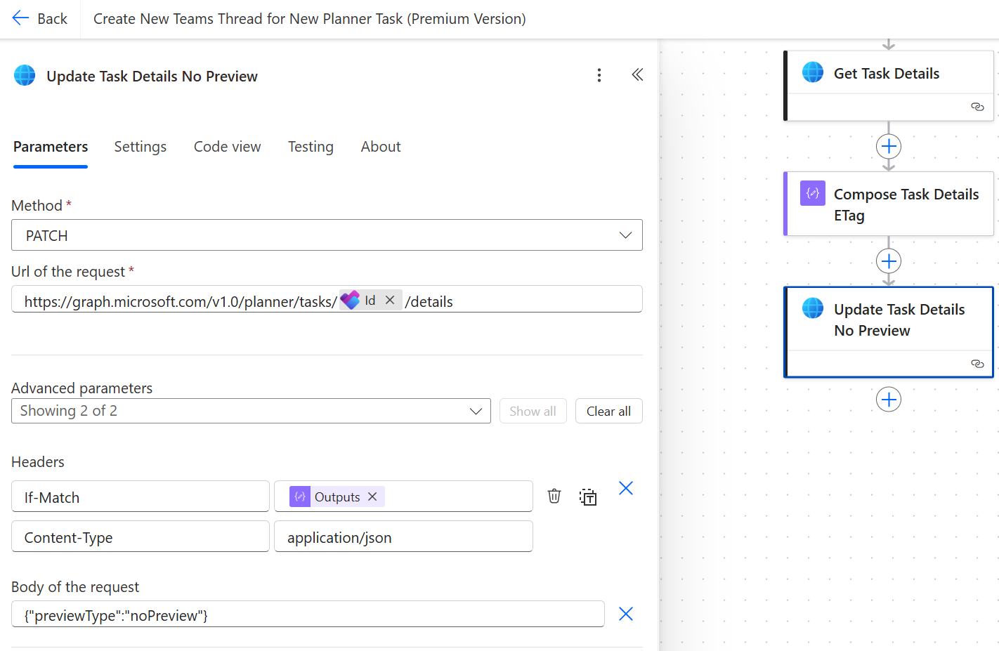 Patch the task details with the body below