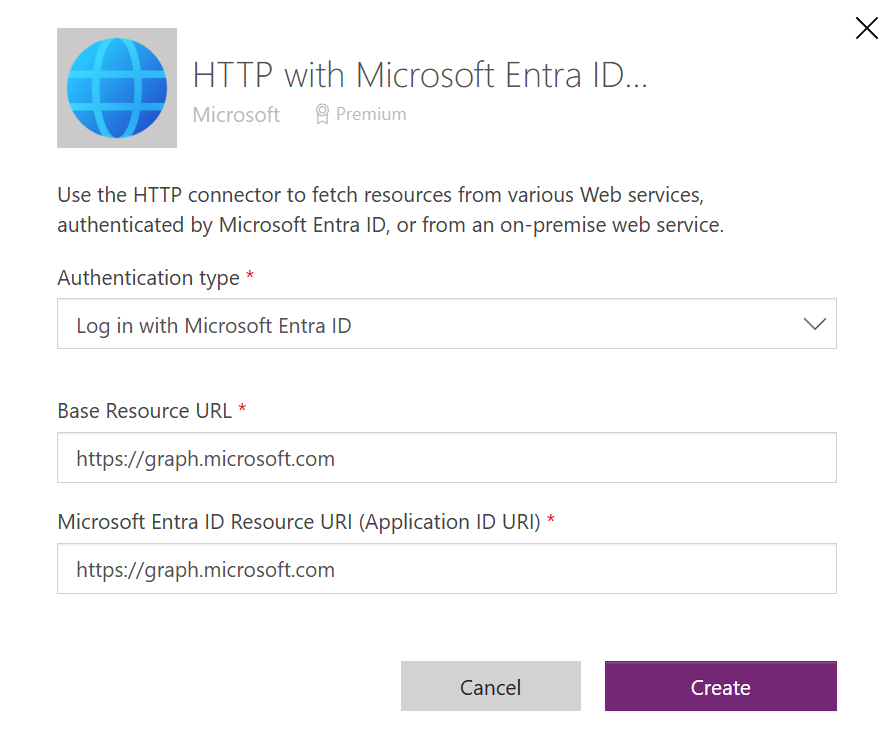 Add a new connection for HTTP with Microsoft Entra ID (preauthorized)