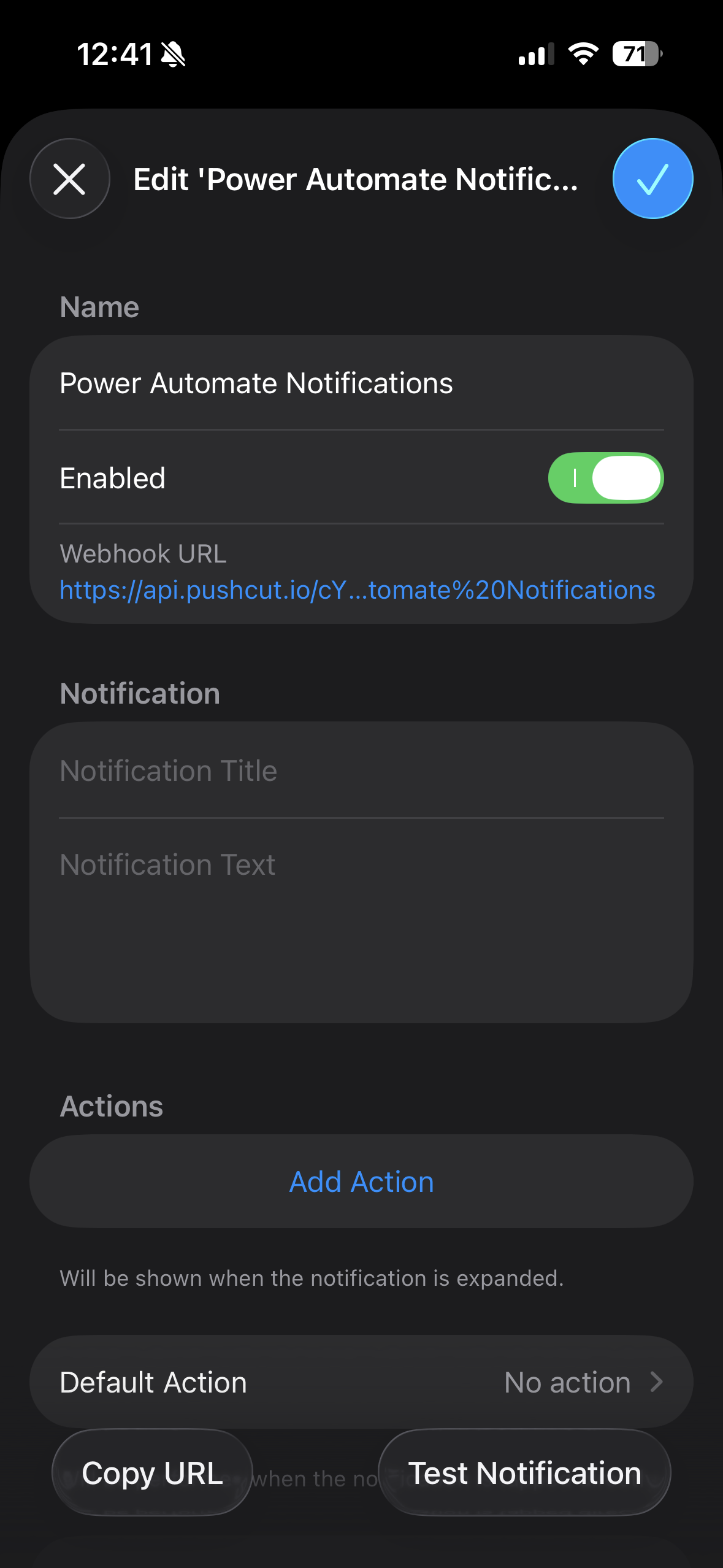 Title and text are empty in Pushcut