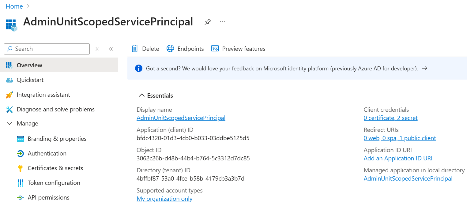 Application (client) ID and Object ID on an app App registration