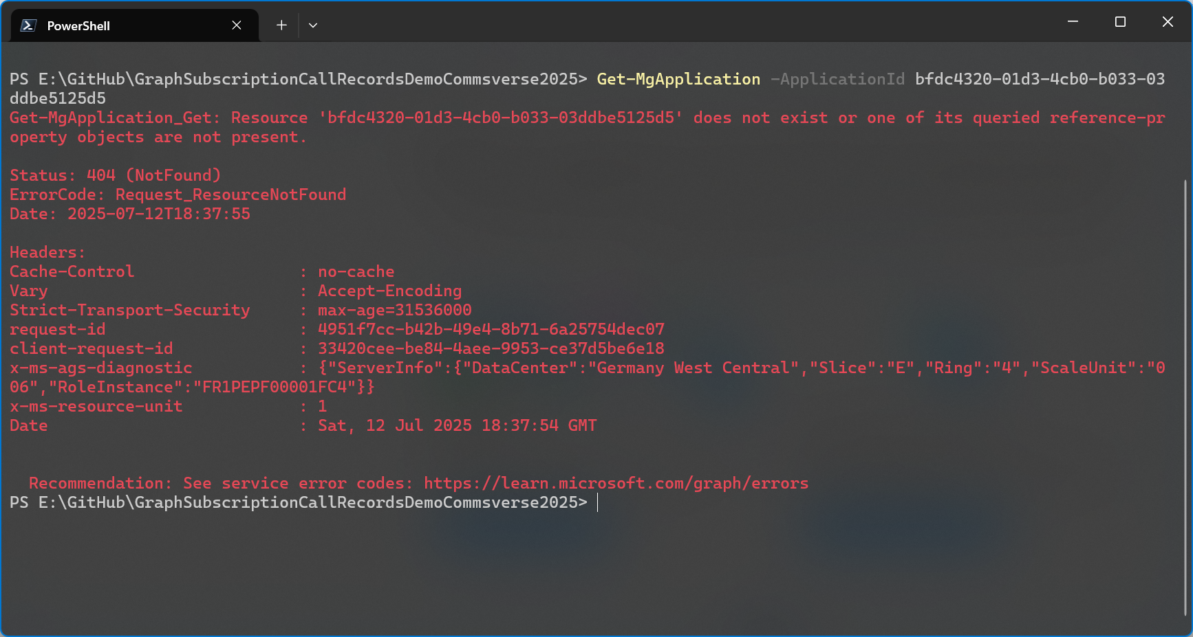 Using the Application (client) ID from portal fails