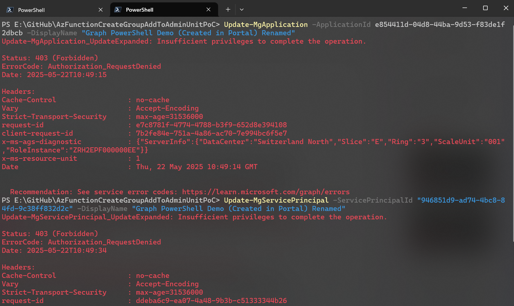 Update-MgApplication and Update-MgServicePrincipal both fail