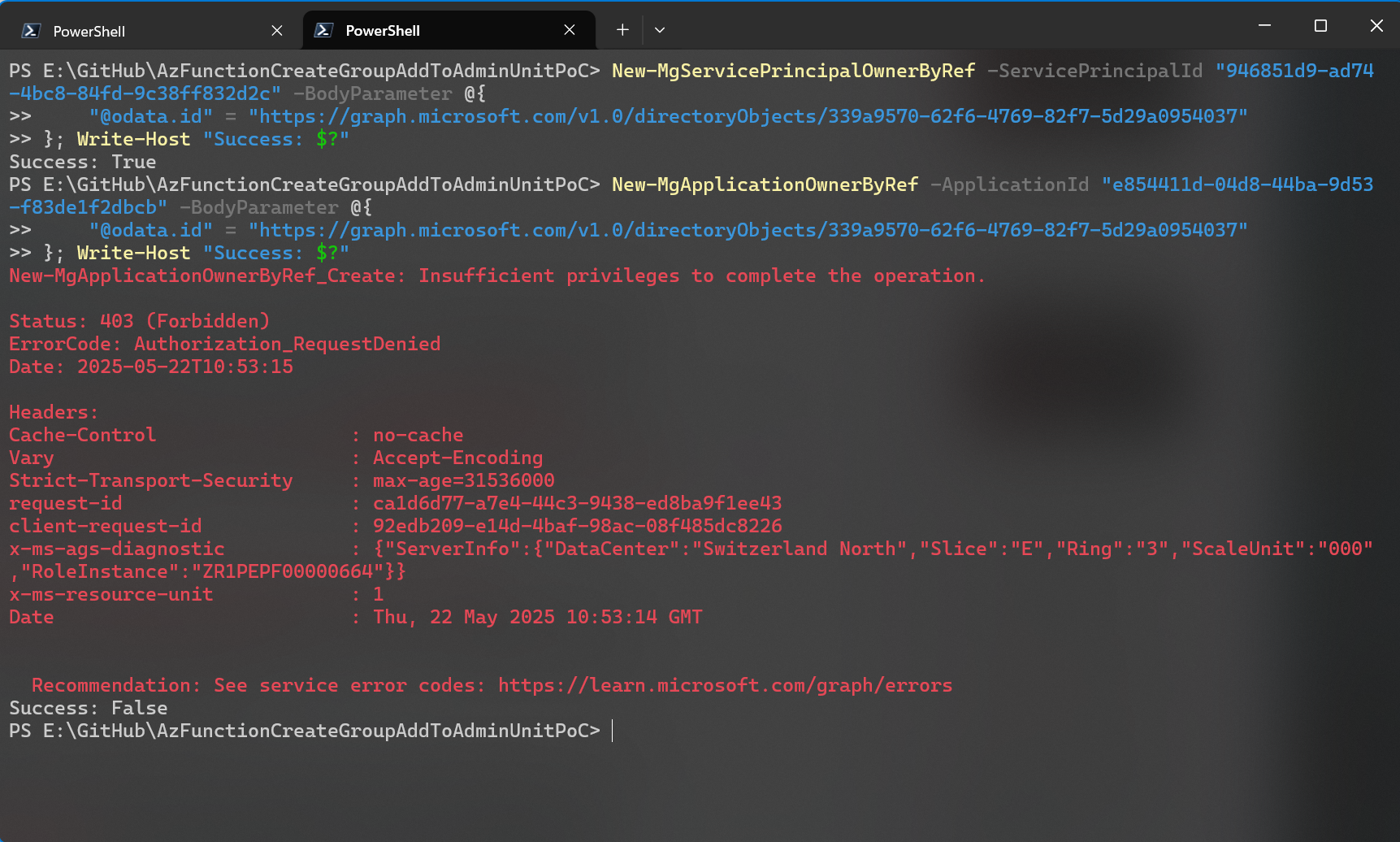 Test adding an owner to the service principal and the app registration