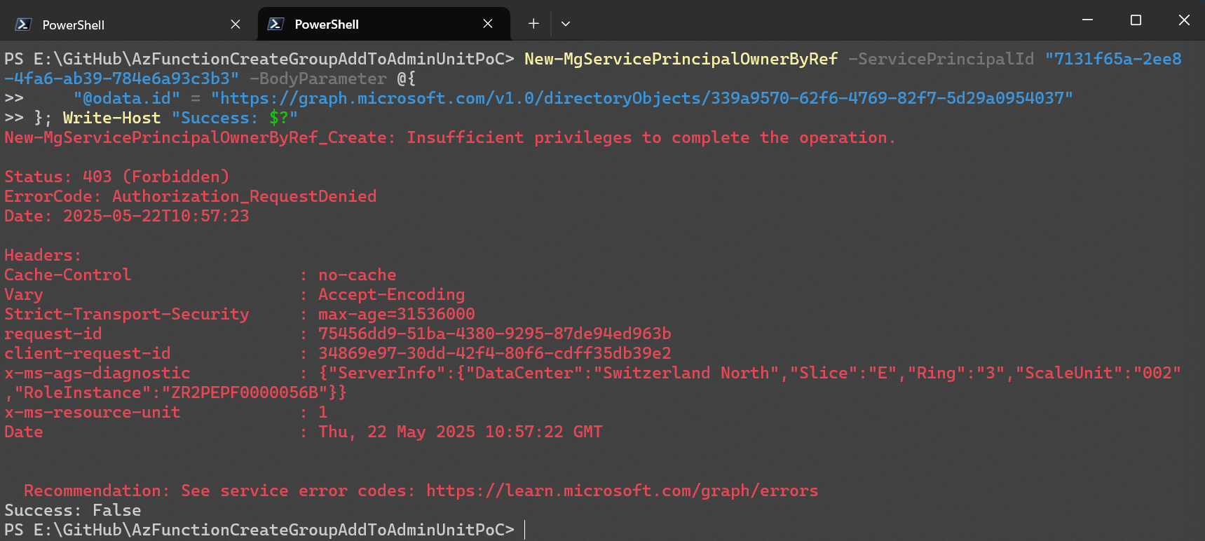Test adding an owner to a different service principal