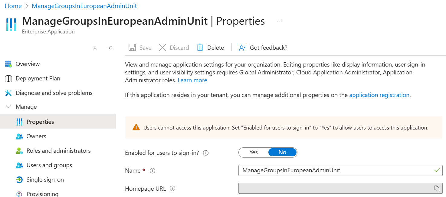 Disabling a Service Principal in the Entra ID portal