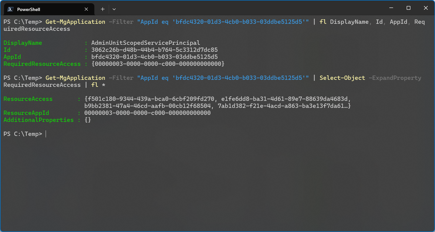 Required Resource Access in Graph PowerShell output