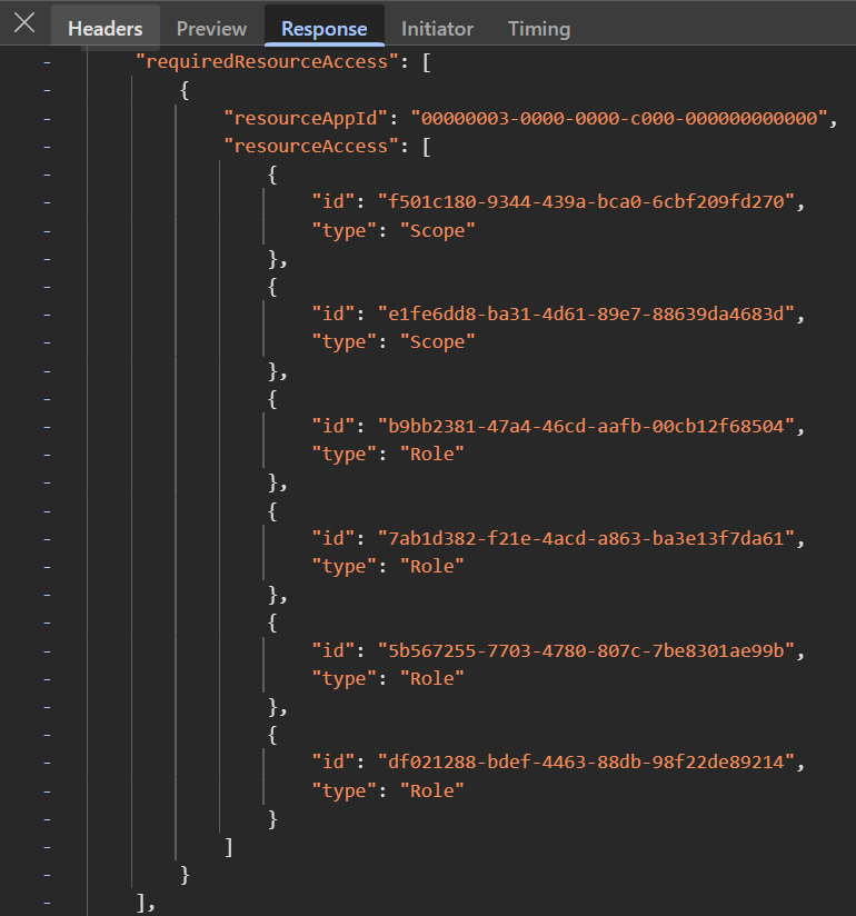 Required Resource Access part in web response