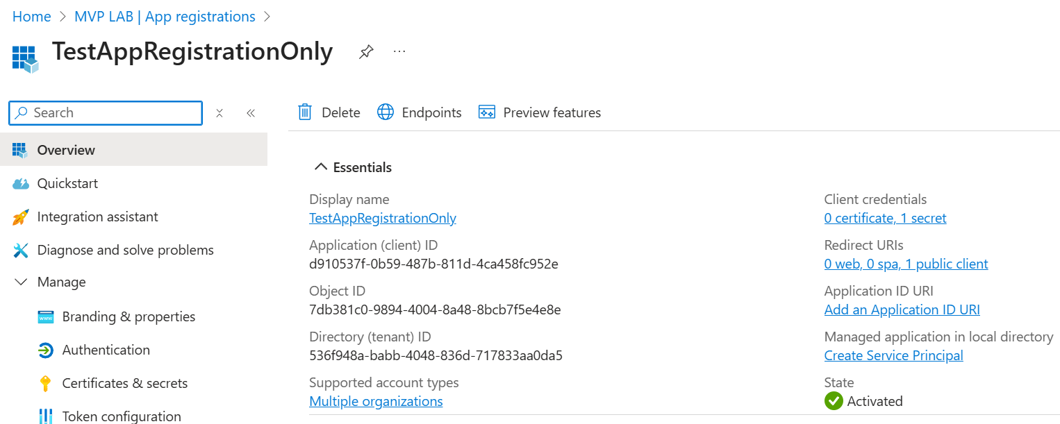 App registration in service tenant