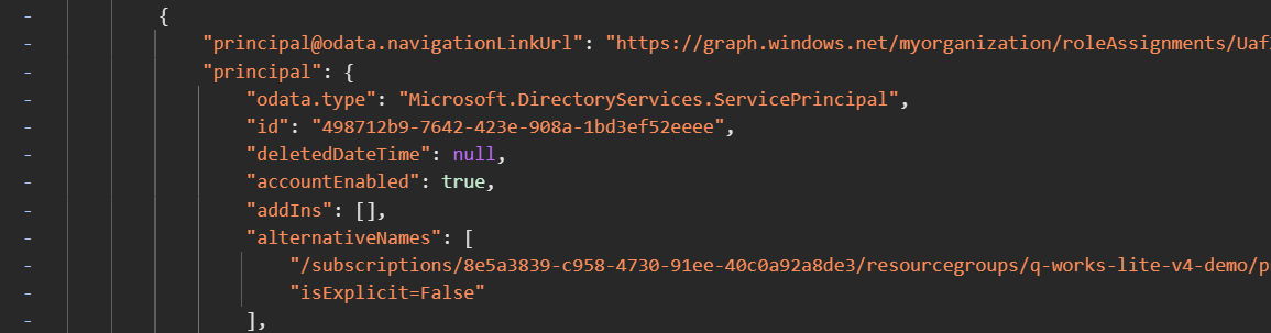 Service principal object in web response
