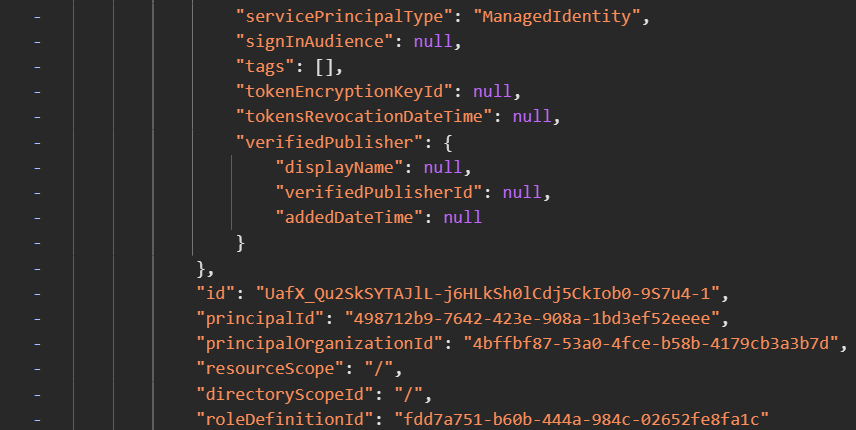Service principal object in web response