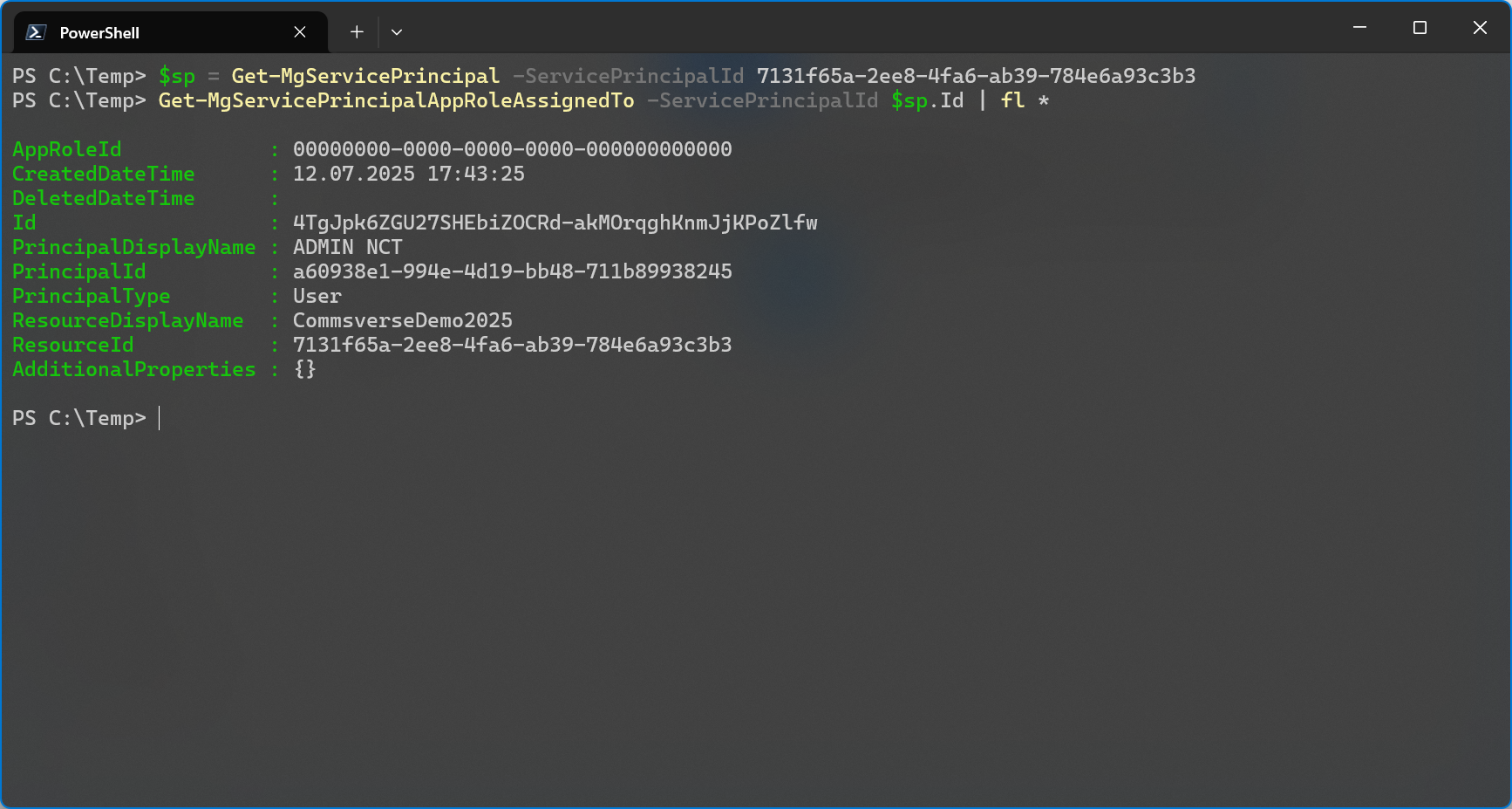 Same user returned in Microsoft Graph for the same service principal
