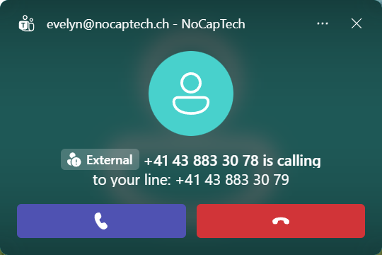 Spoofed internal number is labelled External