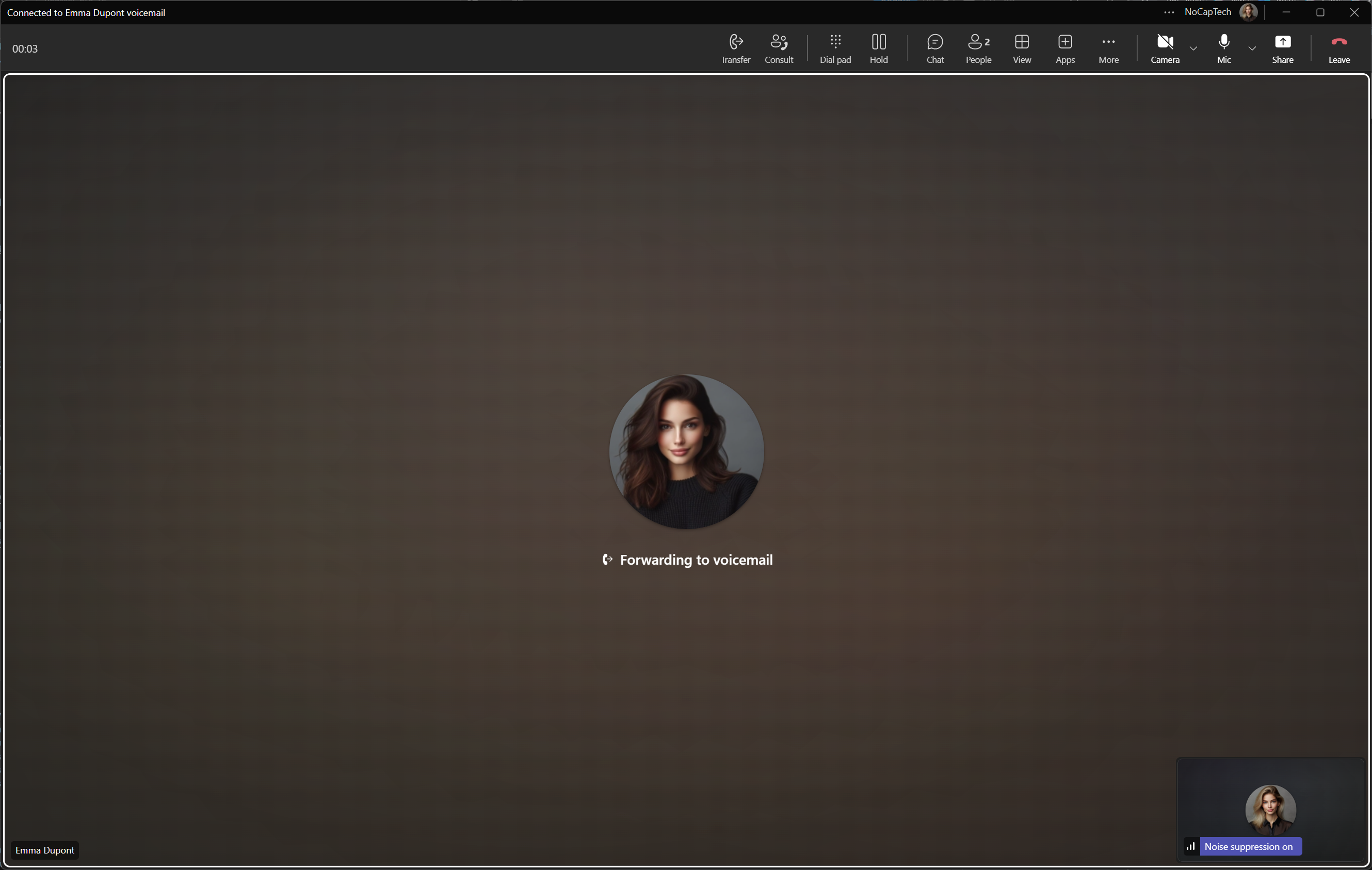 Teams shows internal call