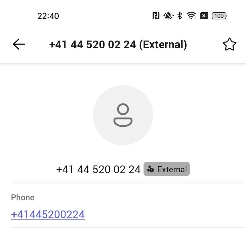 Android Teams app profile card