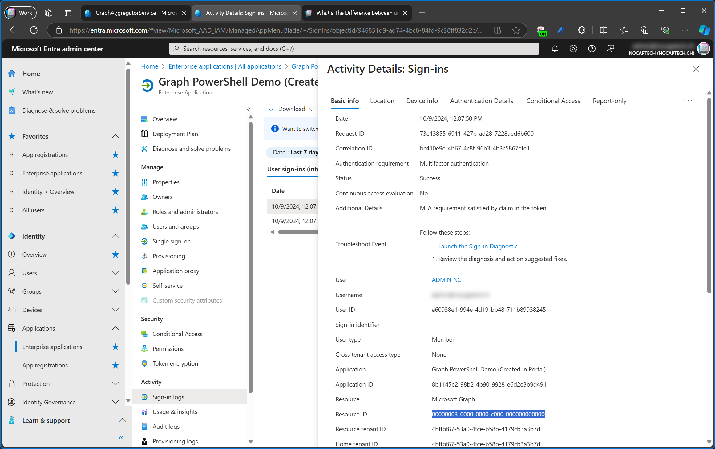 Sign in logs of Graph PowerShell