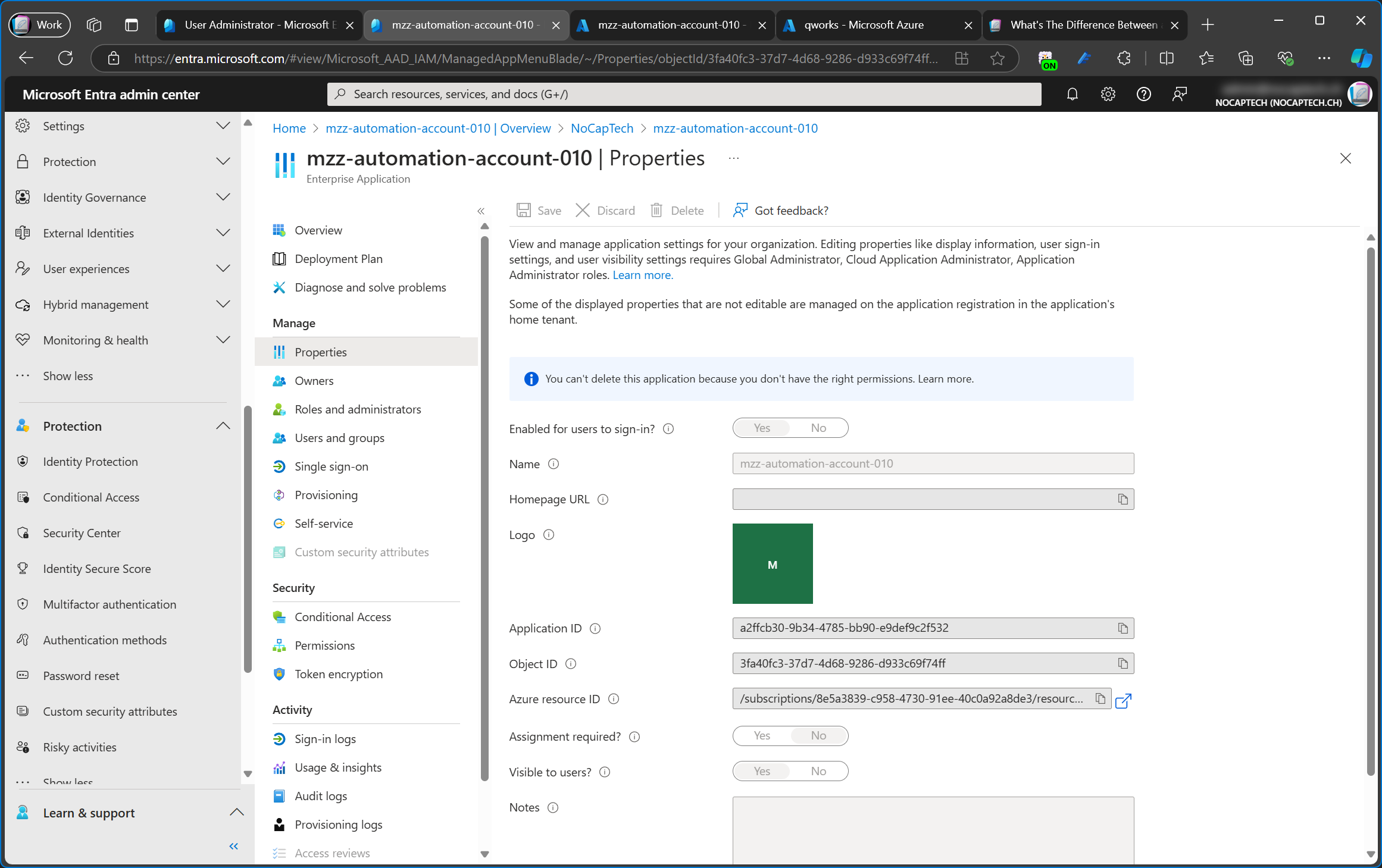 Managed identity service principal properties