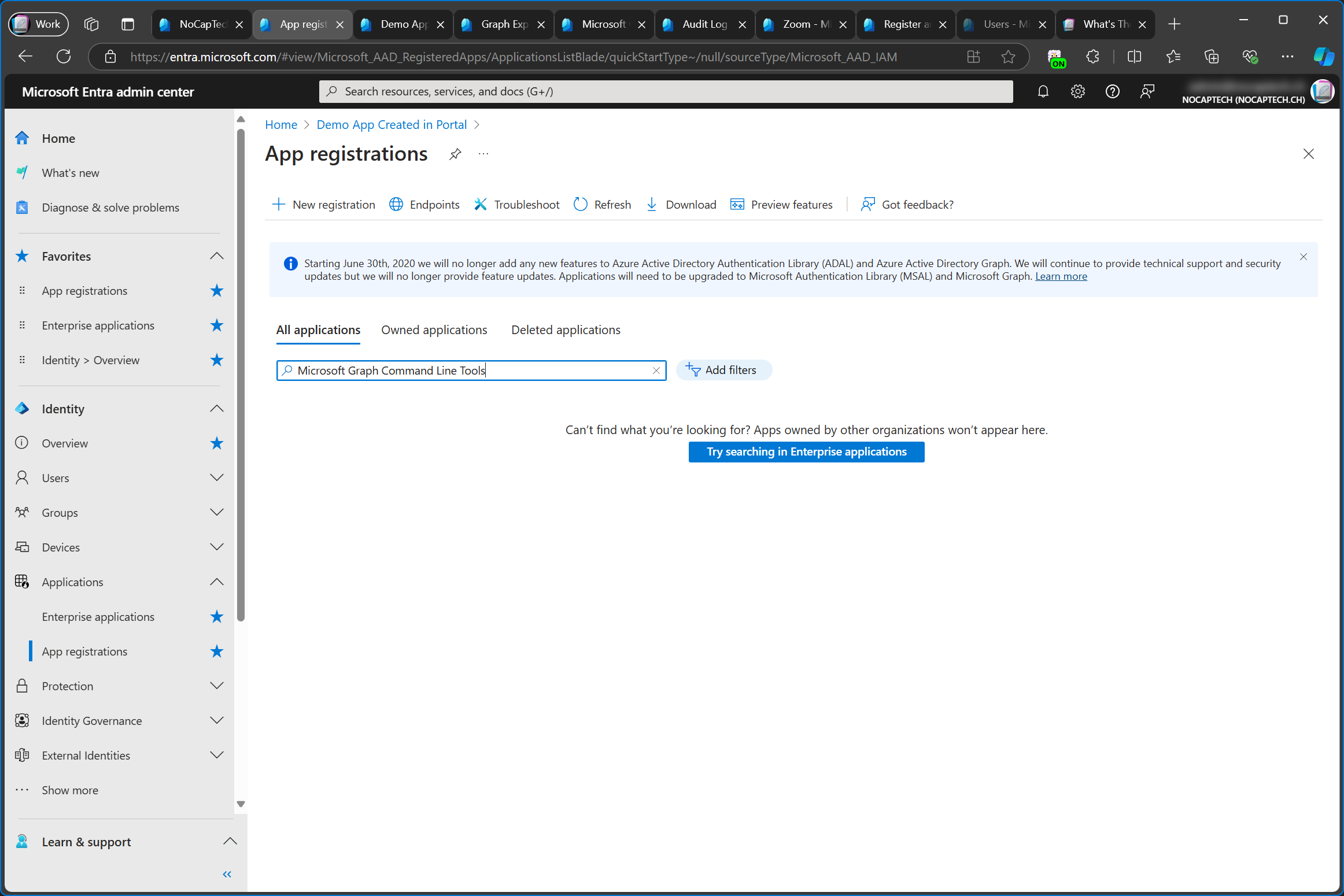 App registrations in Microsoft Entra Admin Center