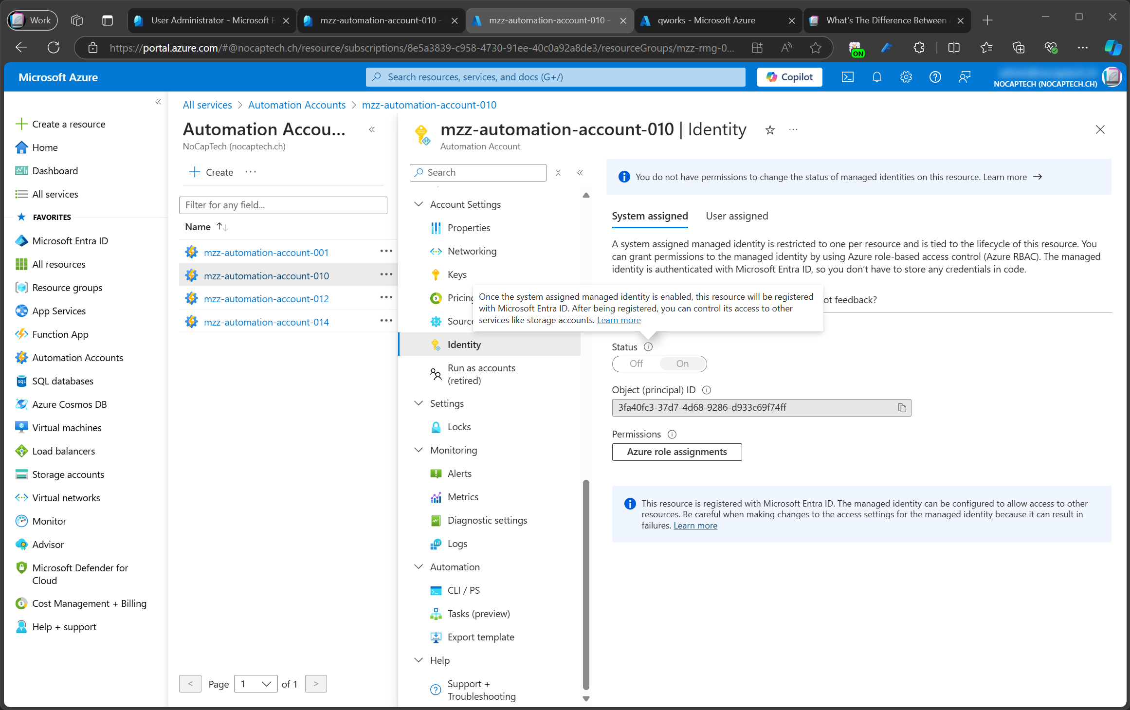 Managed identity on Azure resource