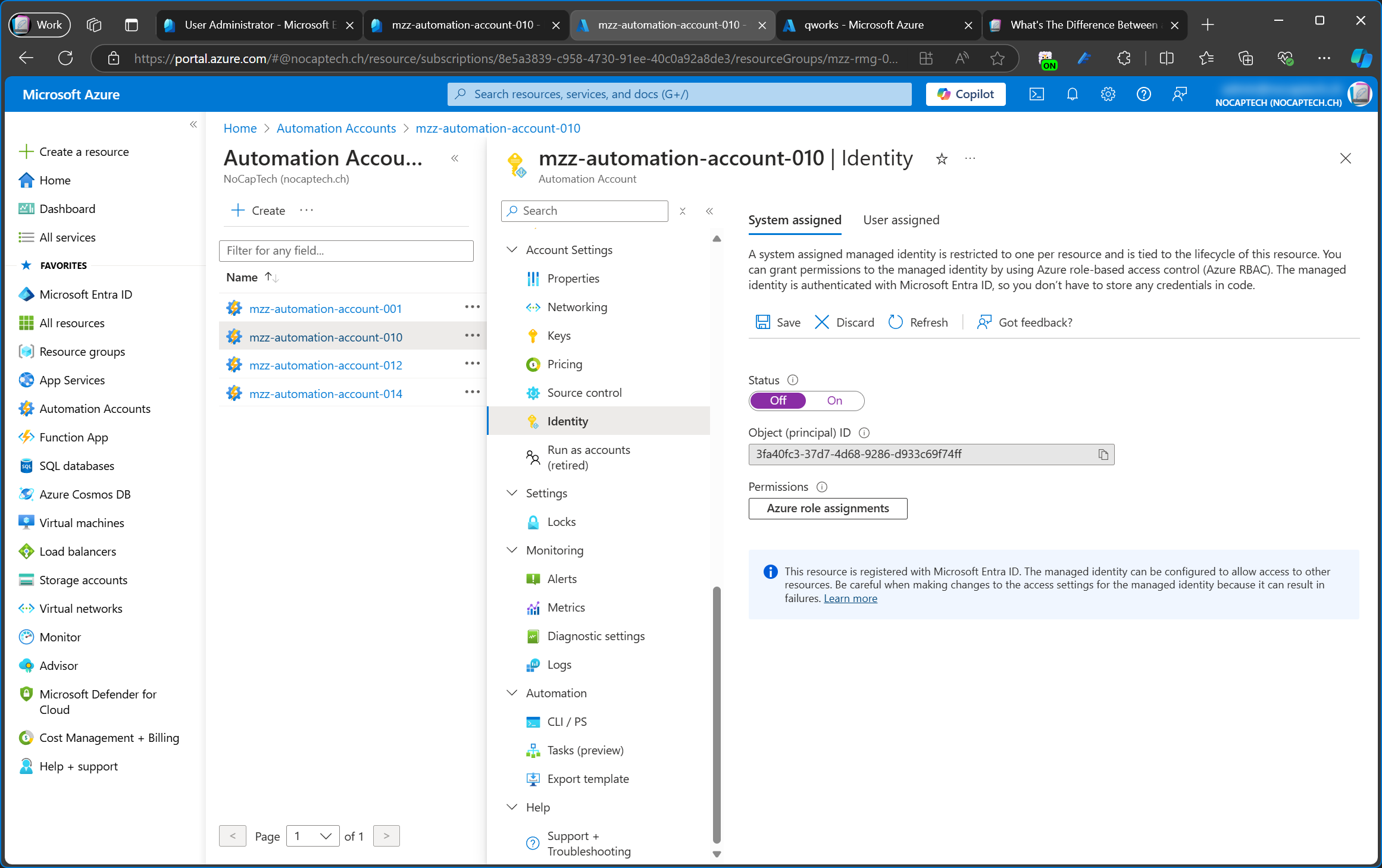 Disable managed identity from Azure resource configuration