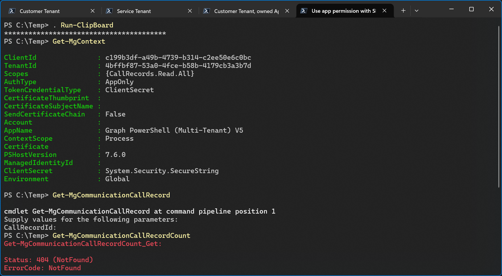 Successful sign in using the SP’s secret in my tenant