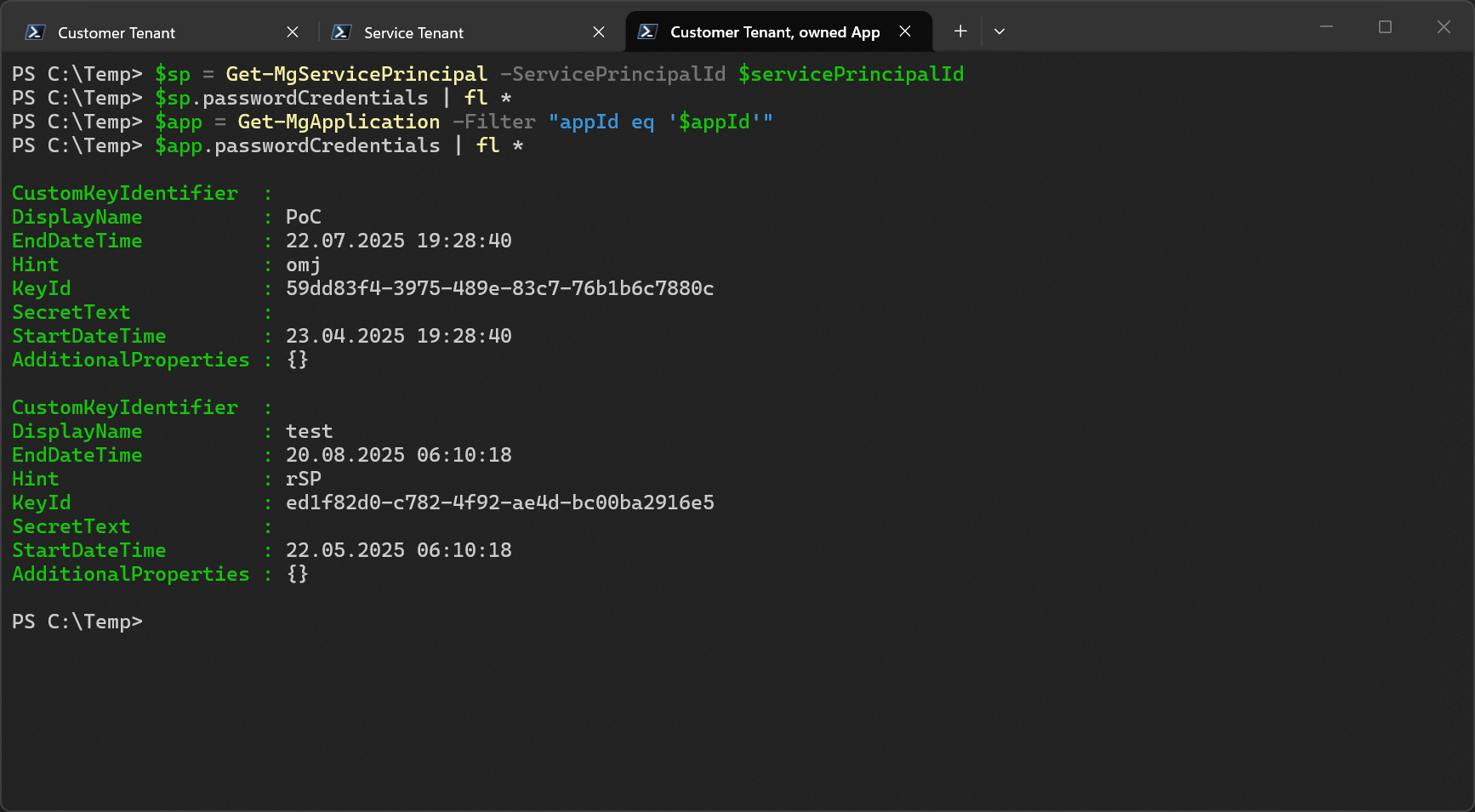 Secret is on app registration only