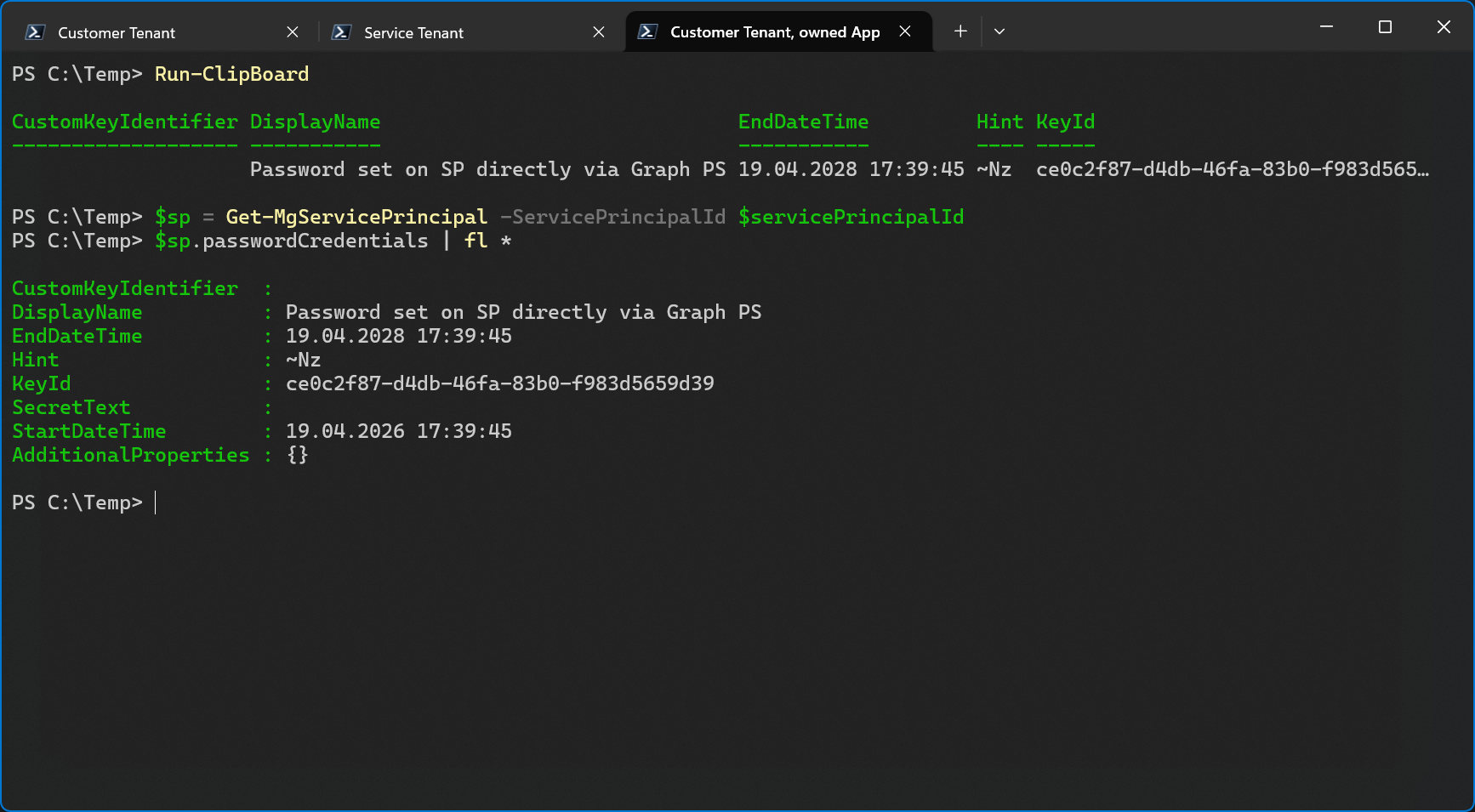Password set directly on the service principal object