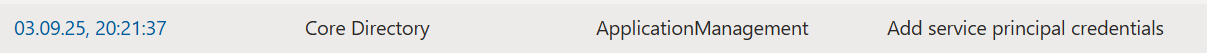 Audit log summary example of password added to service principal