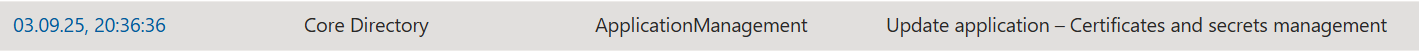 Audit log summary example of password added to app registration
