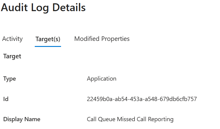 Audit log example of details/target of password added to app registration