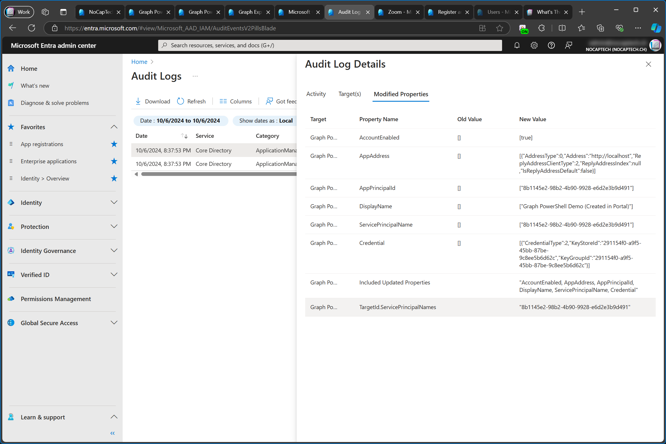 Add service principal log details